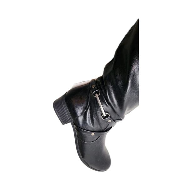NAUTICA WOMEN'S Riding Boots 8.5 LEATHER SIDE ZIP BLACK & Brown Top Metal Logo - Picture 9 of 12